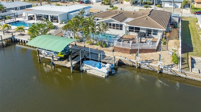 aerial view with a water view