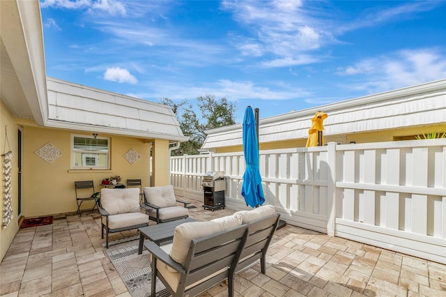 view of patio / terrace featuring an outdoor living space