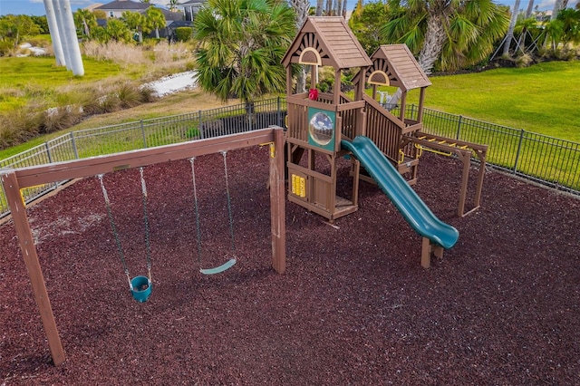 view of jungle gym with a yard