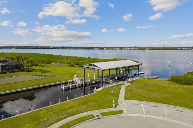 dock area featuring a water view