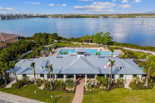 942 Preservation St, Bradenton, FL 34208 - aerial view of property and surrounding area with a large body of water and a pool