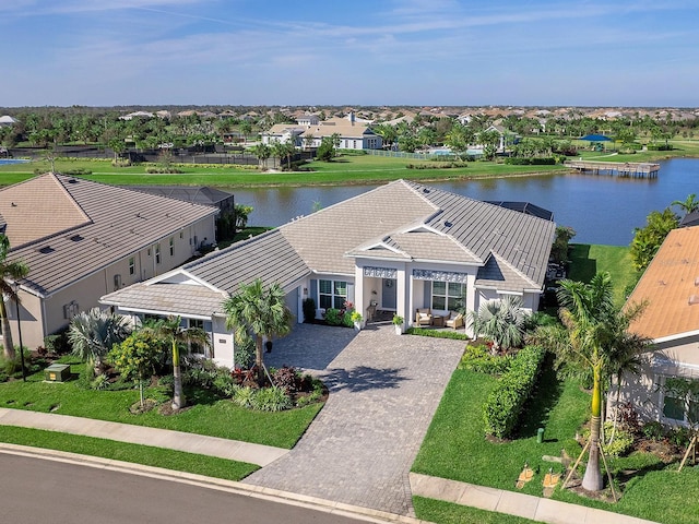 aerial view featuring a water view