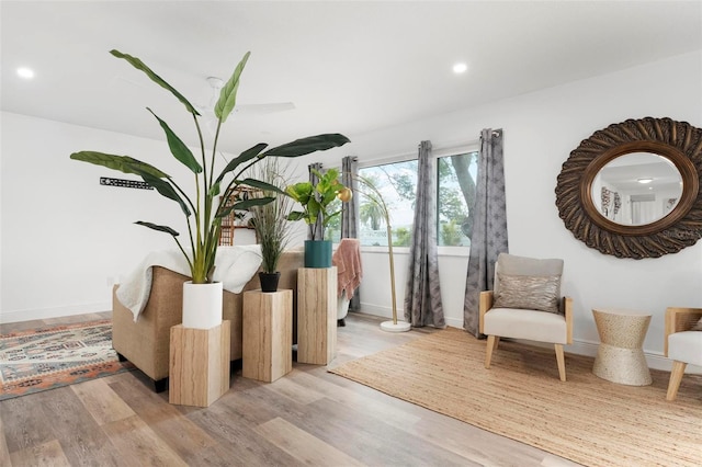 sitting room featuring light hardwood / wood-style flooring