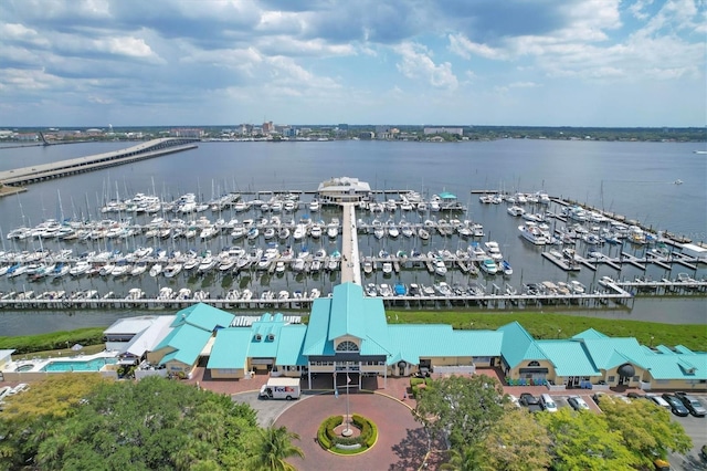 aerial view with a water view