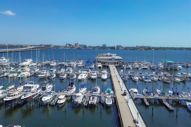 view of water feature with a boat dock