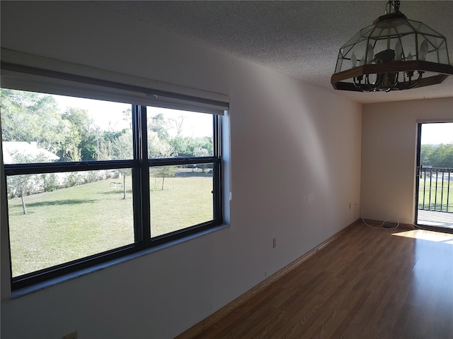 empty room featuring plenty of natural light, a textured ceiling, and hardwood / wood-style flooring