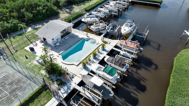 bird's eye view featuring a water view