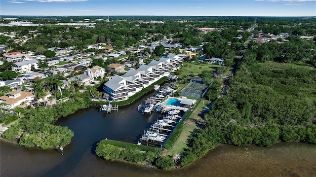 drone / aerial view featuring a water view