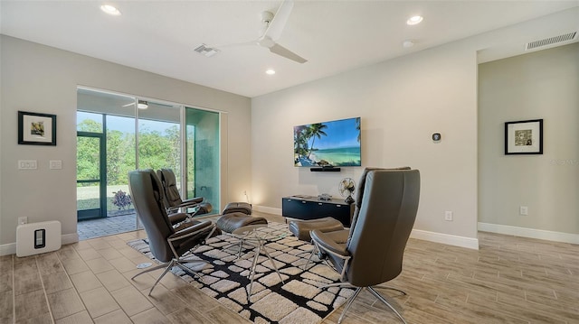 office space with ceiling fan