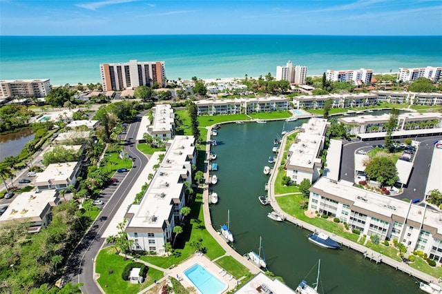 aerial view with a water view