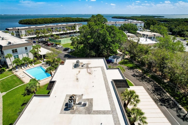 bird's eye view featuring a water view