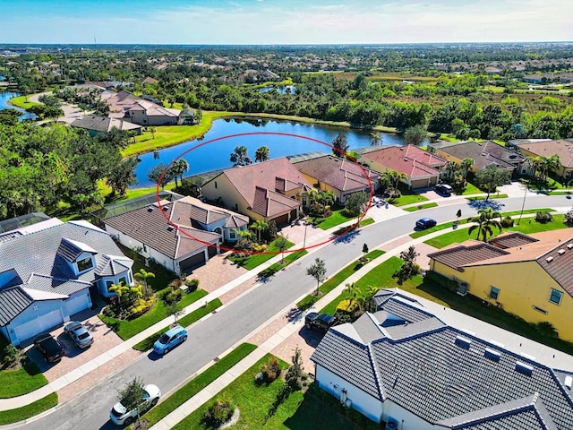 aerial view with a water view