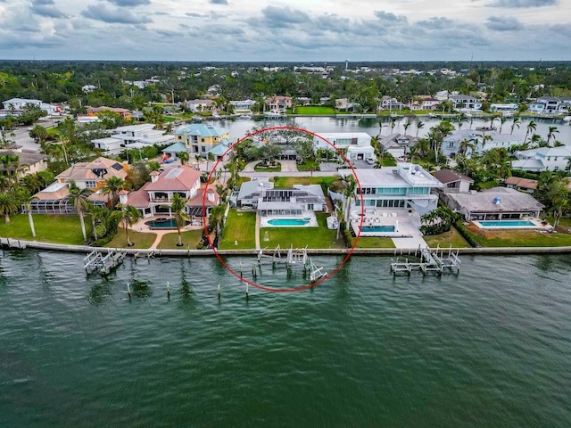 bird's eye view featuring a water view