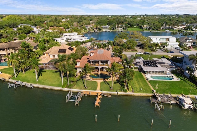 bird's eye view featuring a water view