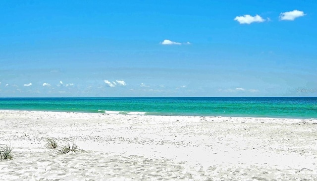 view of water feature with a beach view