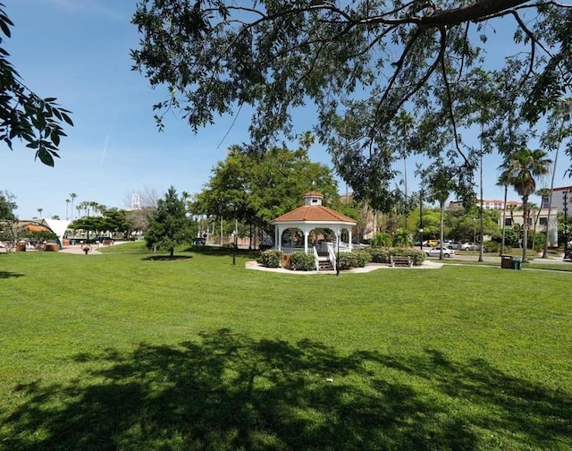 view of community featuring a gazebo and a yard