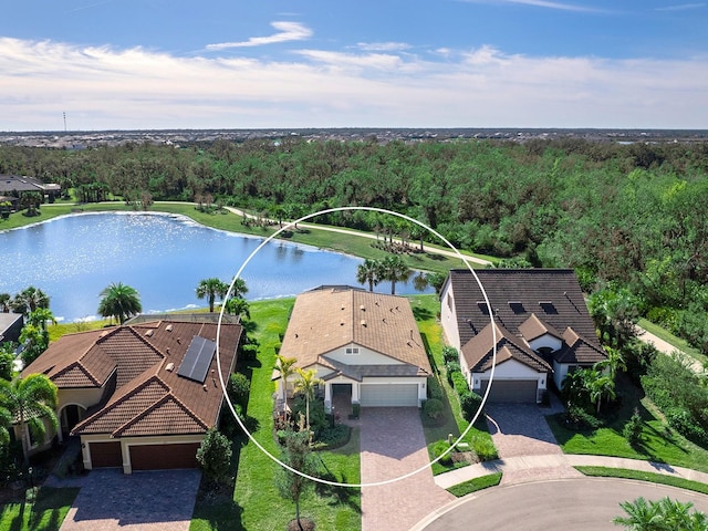 aerial view with a water view