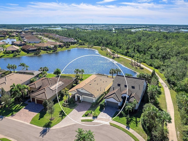 bird's eye view featuring a water view