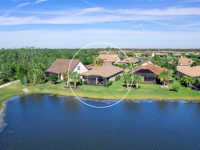 aerial view with a water view