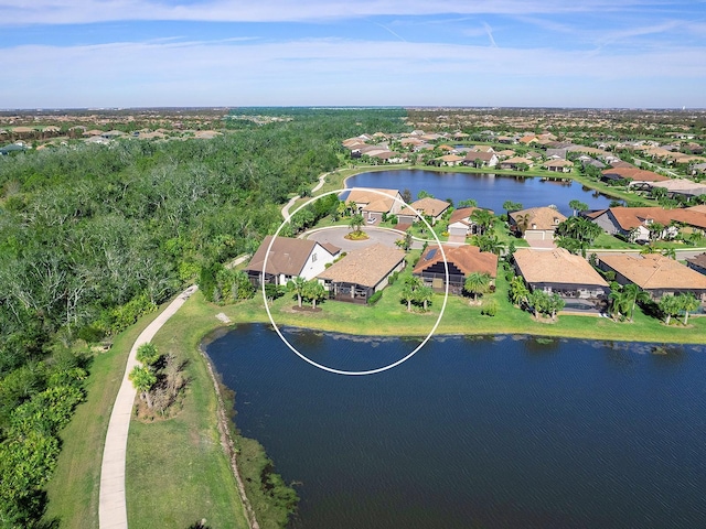 aerial view featuring a water view