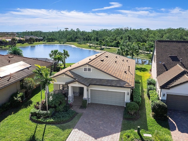 aerial view with a water view