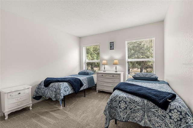 carpeted bedroom featuring a textured ceiling