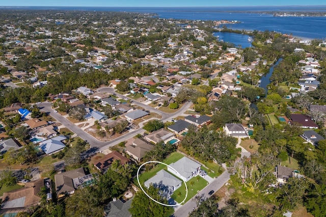 drone / aerial view featuring a water view