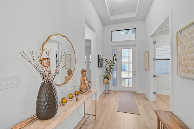 foyer entrance with light hardwood / wood-style flooring