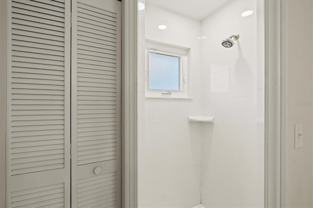 482 Rubens Dr E, Nokomis, FL 34275 - bathroom featuring a tile shower and a closet