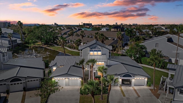 view of aerial view at dusk