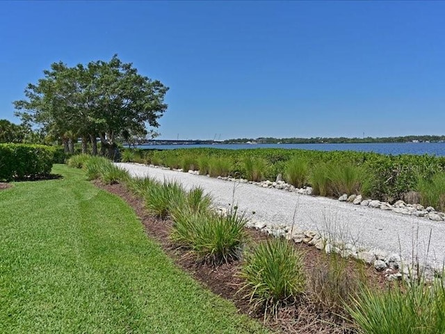 view of yard with a water view