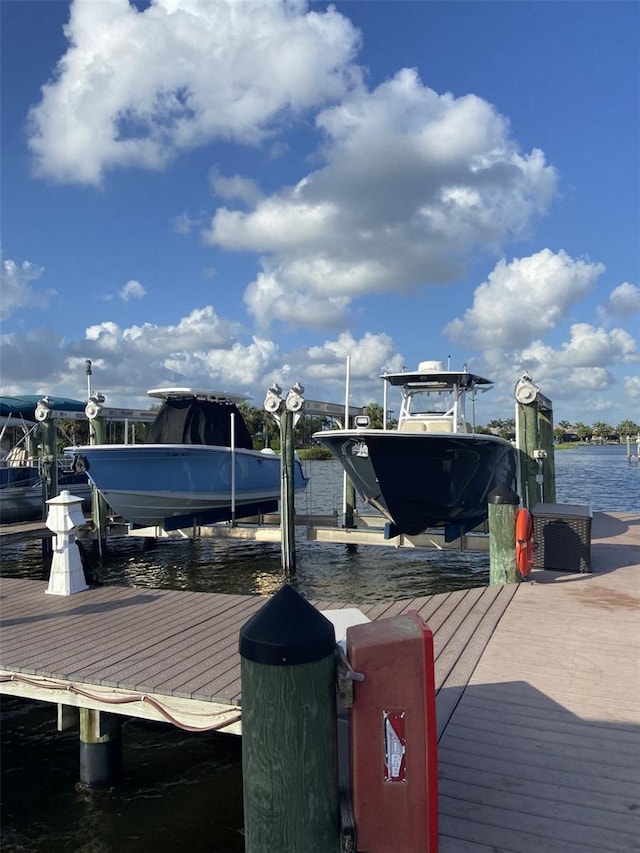 view of dock with a water view