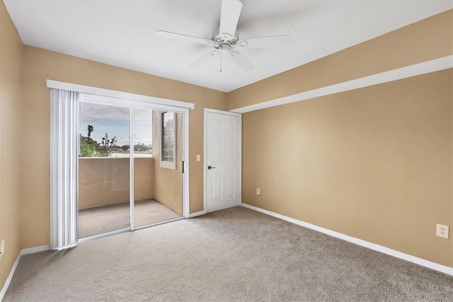 unfurnished bedroom with carpet flooring, a closet, and ceiling fan