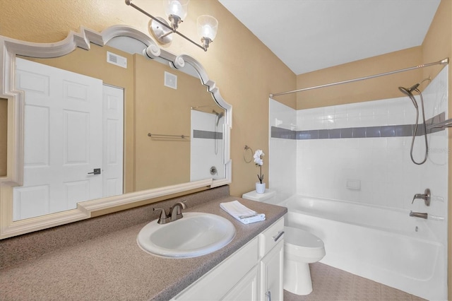 full bathroom with shower / tub combination, vanity, and toilet