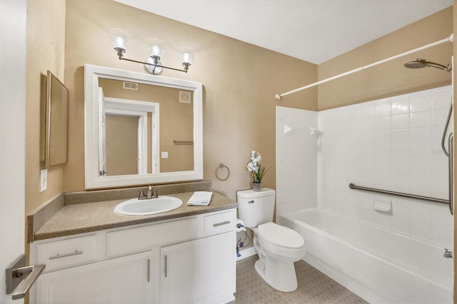 full bathroom with vanity, toilet, and bathtub / shower combination