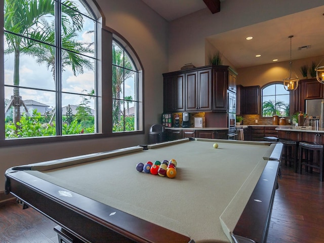 game room featuring dark hardwood / wood-style floors and pool table