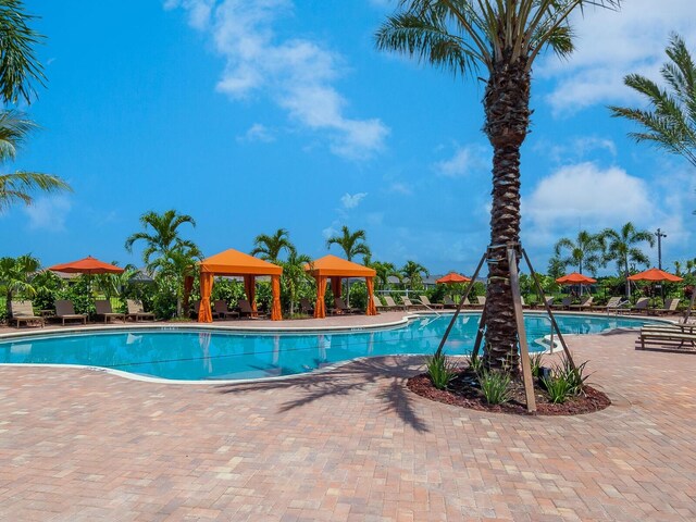 view of pool featuring a gazebo