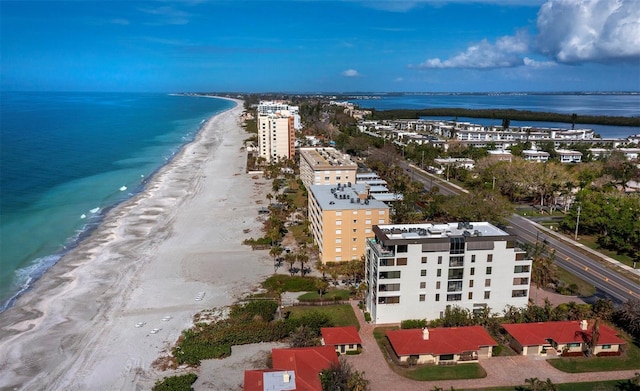 aerial view with a view of the beach and a water view