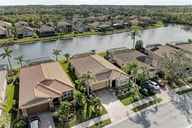 aerial view featuring a water view