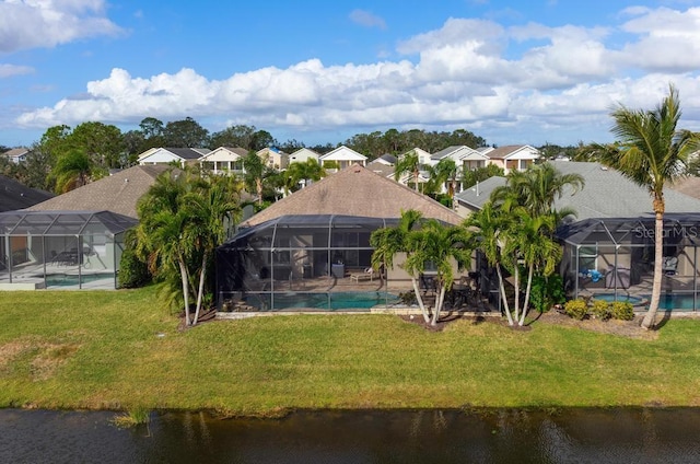 aerial view with a water view