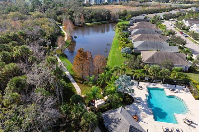 bird's eye view featuring a water view