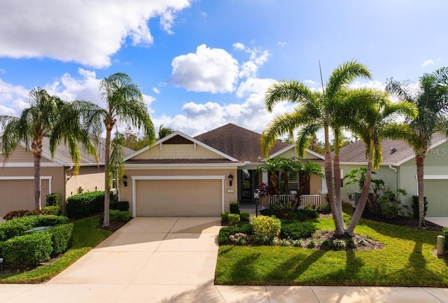 view of front of property with covered porch and a front yard