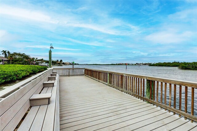 view of dock with a water view