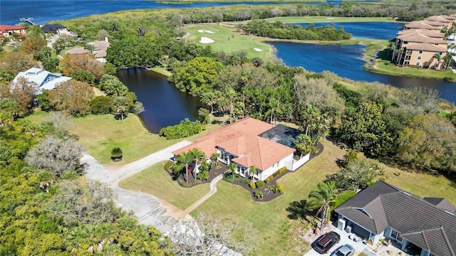 aerial view with a water view