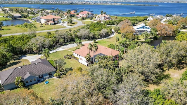 aerial view with a water view