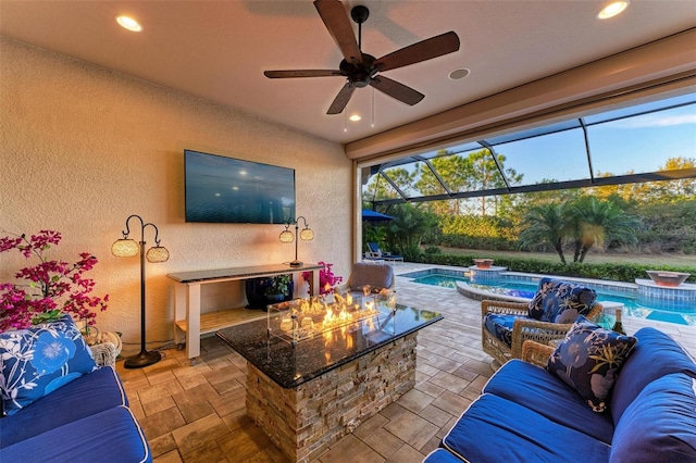 living room with ceiling fan