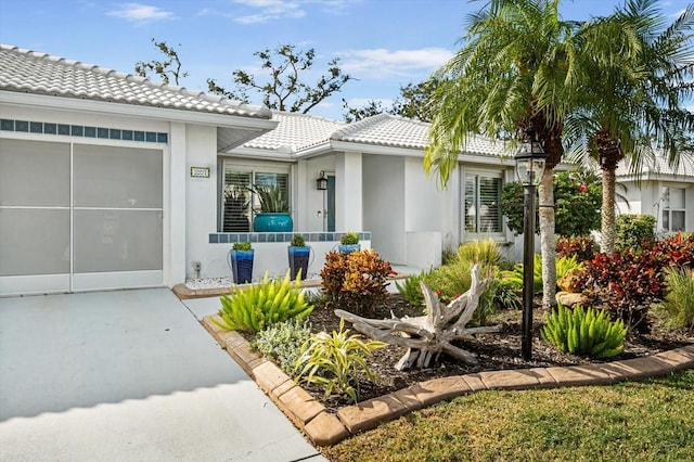 exterior space with a garage