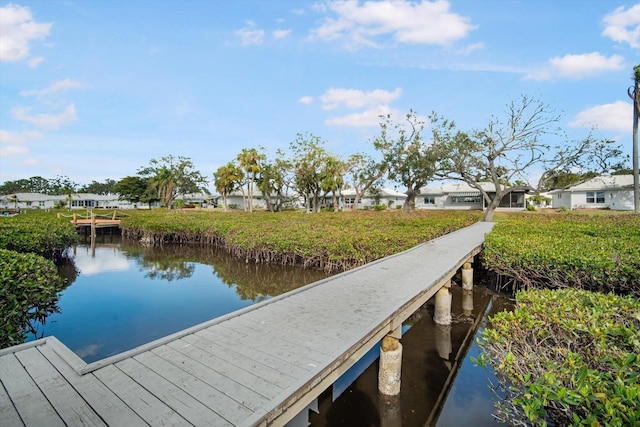 dock area with a water view