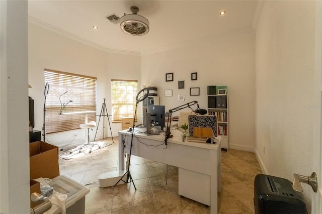 office area with crown molding