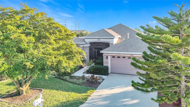 view of front of house featuring a front yard and a garage